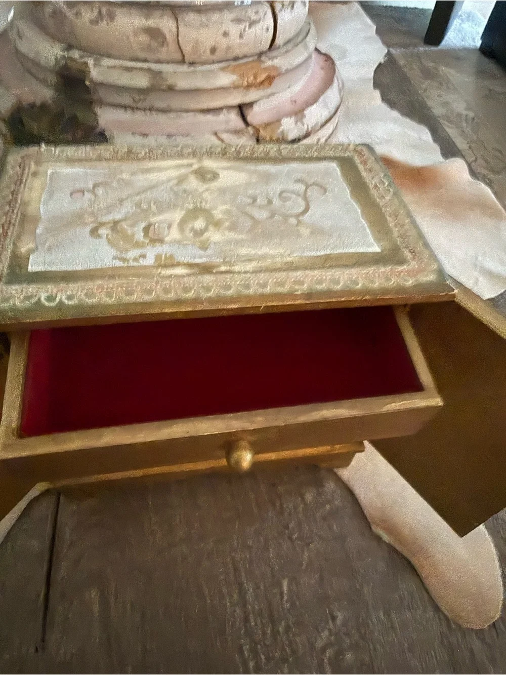 Vintage Gold Decorative Jewelry Box Chest with  Renaissance Style Art Panels